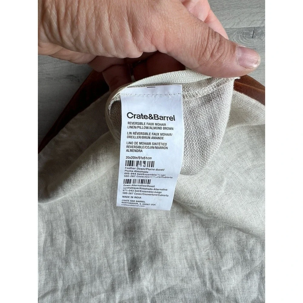 Crate & Barrel Pillow Cover 20X20 Faux Mohair Reversible Linen Burnt Orange Fall